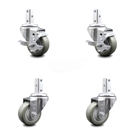 Service Caster 3.5 Inch Gray Polyurethane Wheel Swivel 3/4 Inch Square Stem Caster Brake, 2PK SCC-SQ20S3514-PPUB-GRY-TLB-34-2-S-2